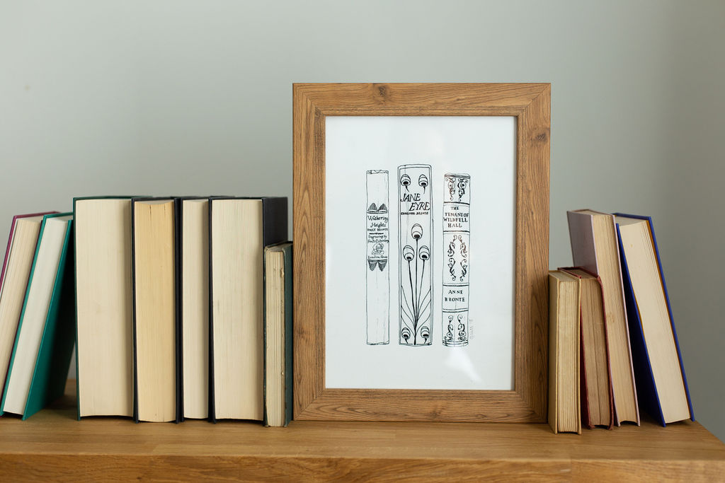 Bronte sisters Novels Book Spine Ink Drawing Art print