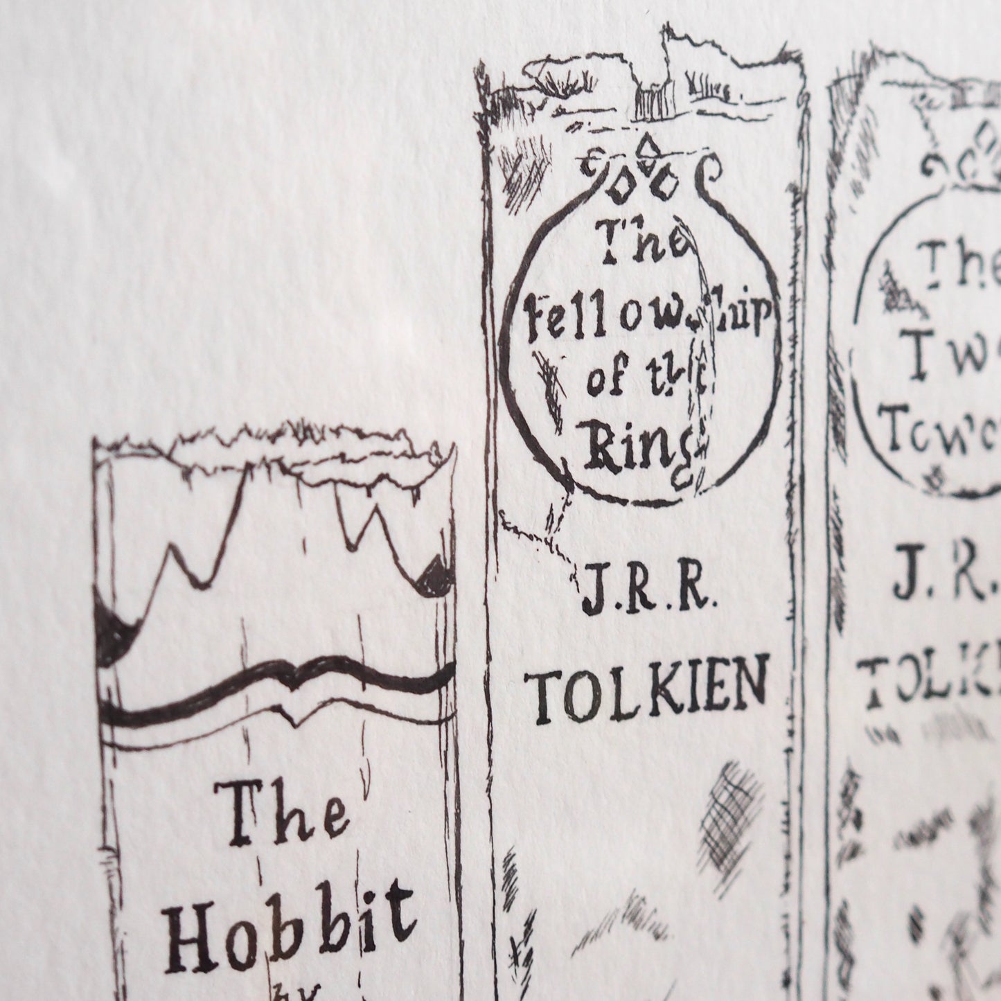 There and Back Again Book Spine Ink Drawing Original Illustration