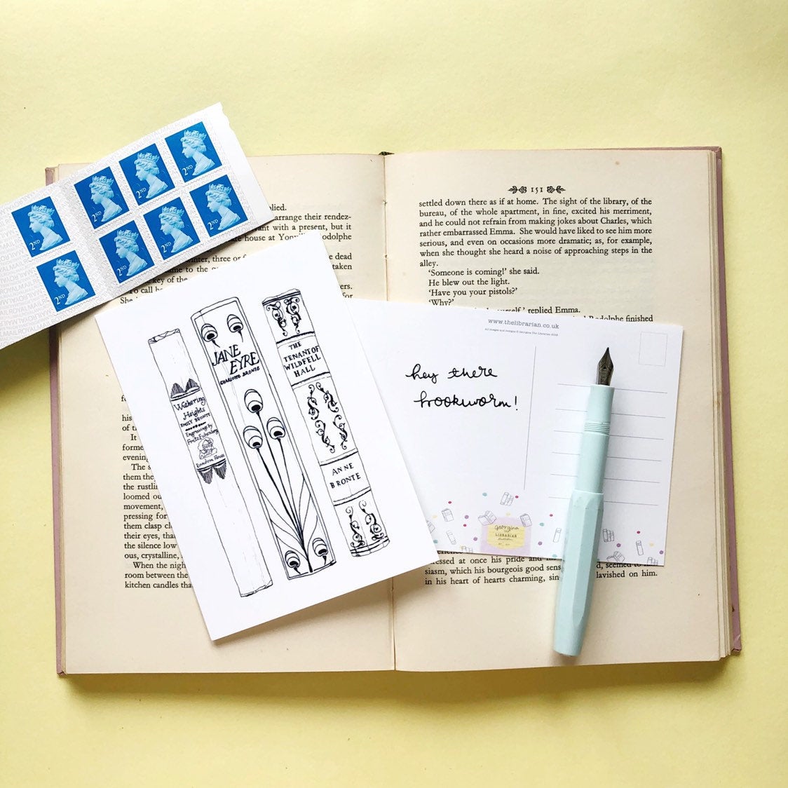 Bronte sisters book spine postcard perfect for journaling or planning