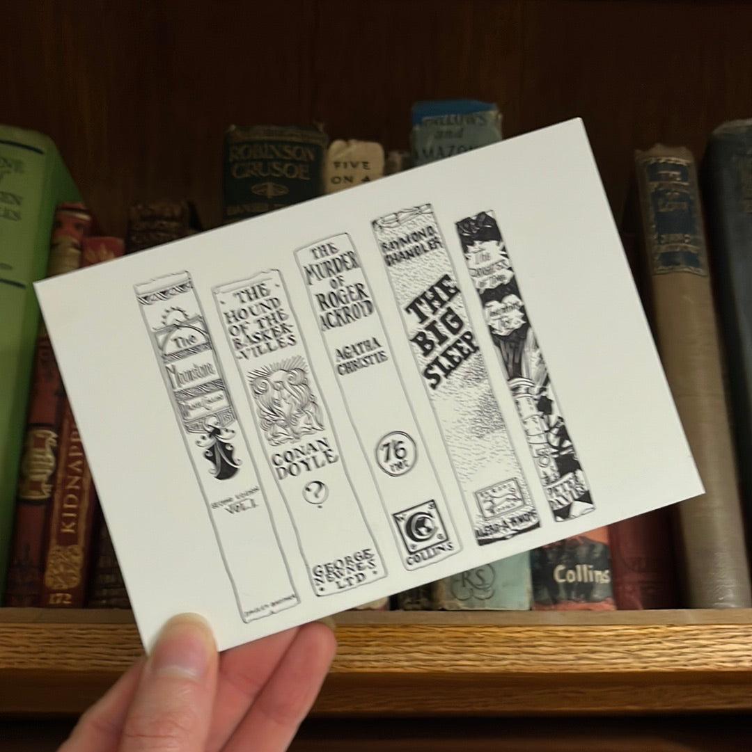 Detective novels book spine postcard