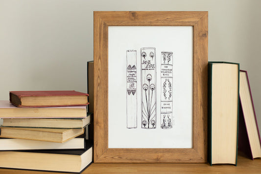 Bronte sisters Novels Book Spine Ink Drawing Art print