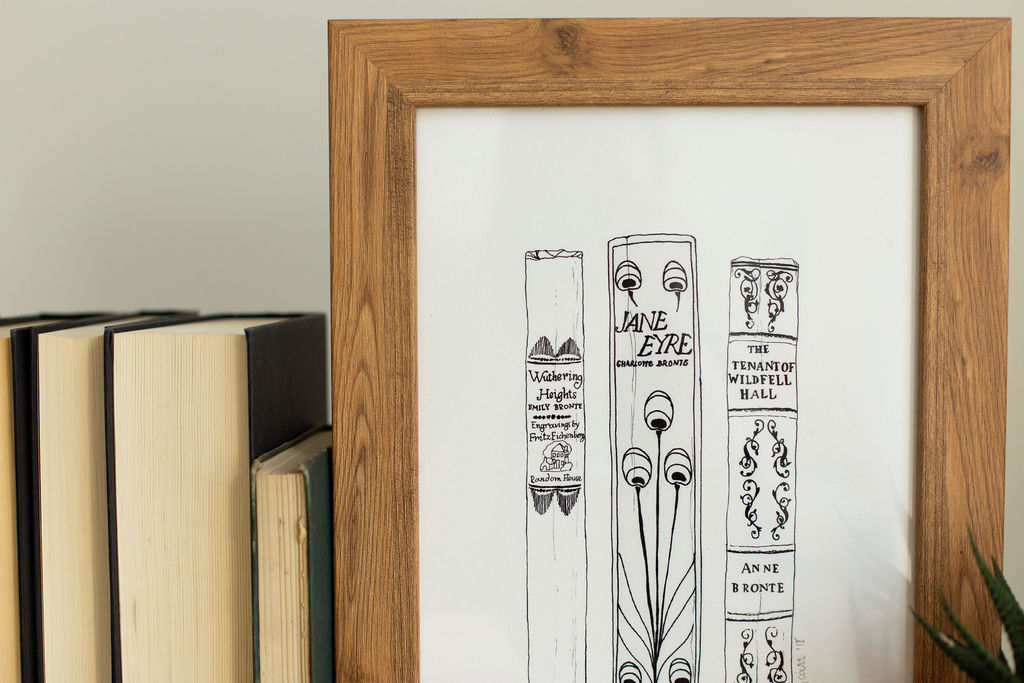 Bronte sisters Novels Book Spine Ink Drawing Art print
