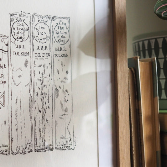 There and Back Again Book Spine Ink Drawing Original Illustration