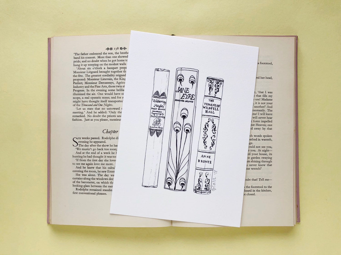 Bronte sisters Novels Book Spine Ink Drawing Art print