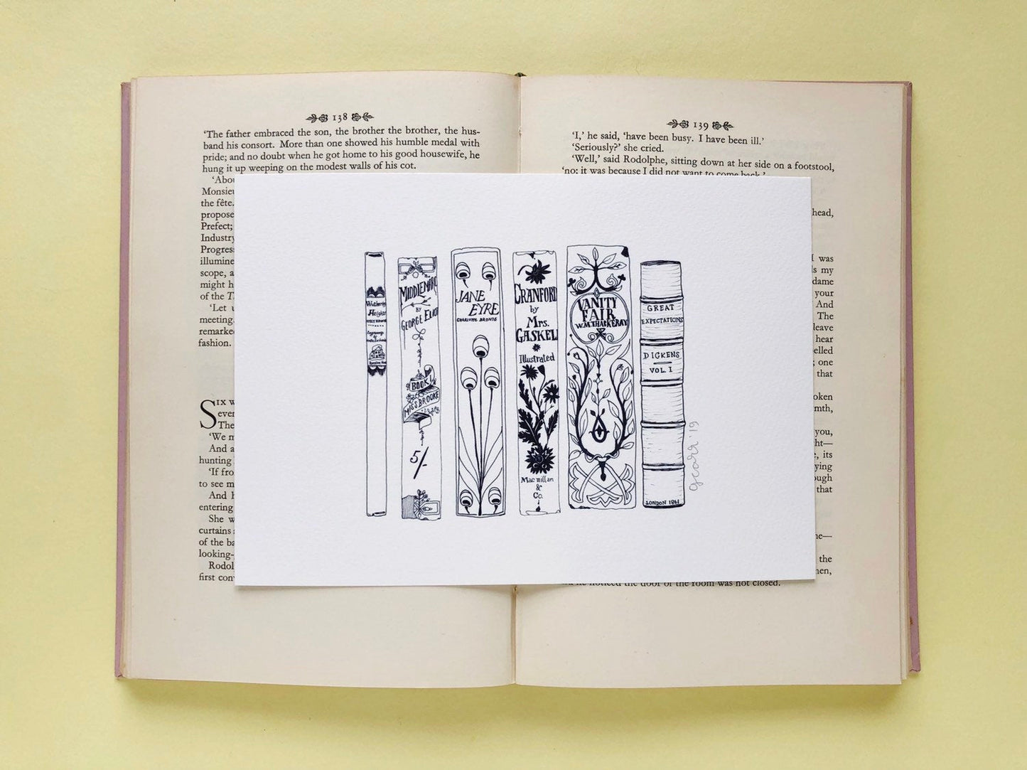 Classic Victorian Novels Book Spine Ink Drawing Art print