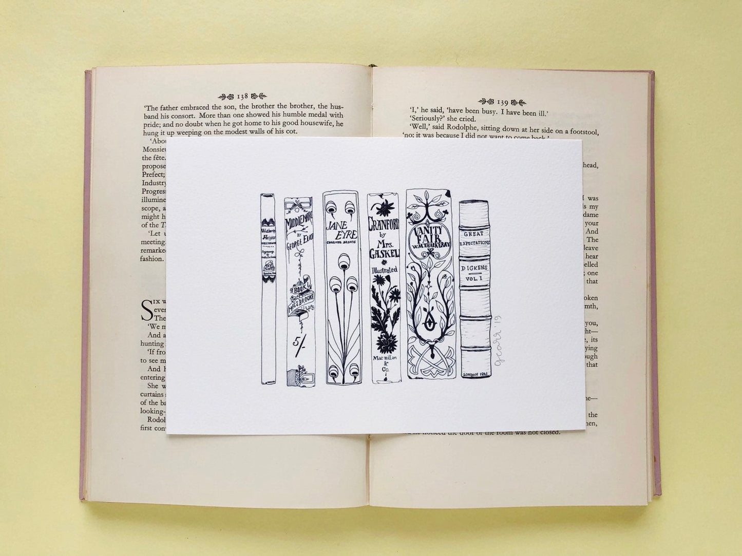 Classic Victorian Novels Book Spine Ink Drawing Art print