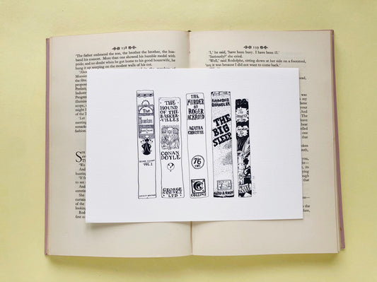 Classic Detectives Novels Book Spine Ink Drawing Art print