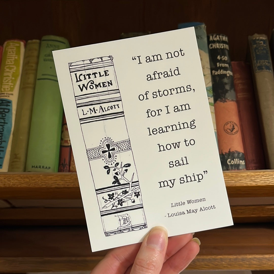 Little Women "I am not afraid of storms" book spine postcard