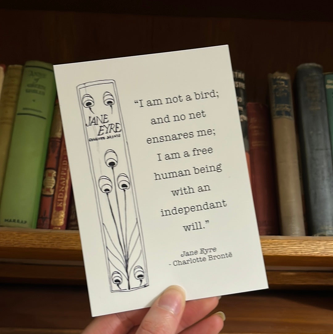 Jane Eyre "I am not a bird" book spine postcard